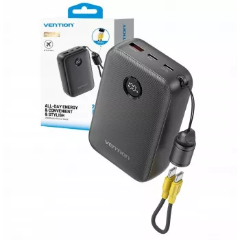 Carregador portátil Vention FKBB0-C 20000 mAh Powerbank, 1x USB-A + 2x USB-C, preto