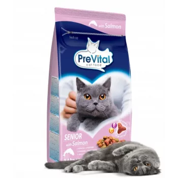 Alimento seco para gatos PREVITAL Senior Salmon 1,4 kg — fórmula sénior, 31% proteína, 9% gordura