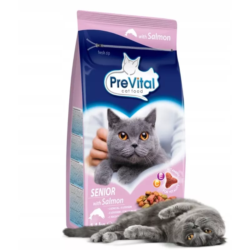 PREVITAL Senior com salmão ração seca para gatos, 1,4 kg