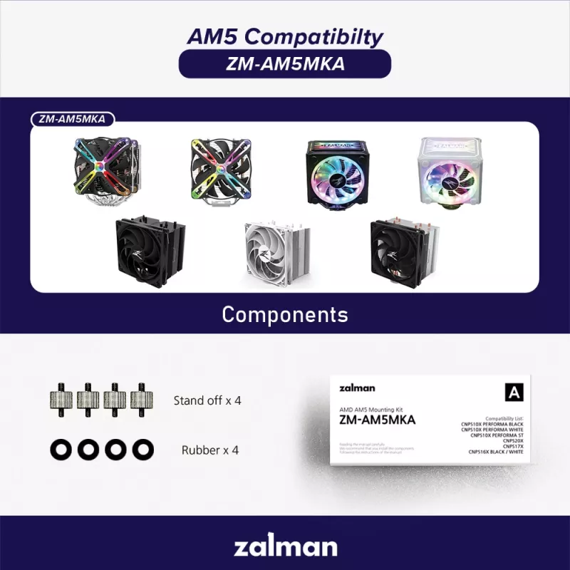 Kit de montagem ZALMAN ZM-AM5MKA para processadores AMD — acessório compatível com socket