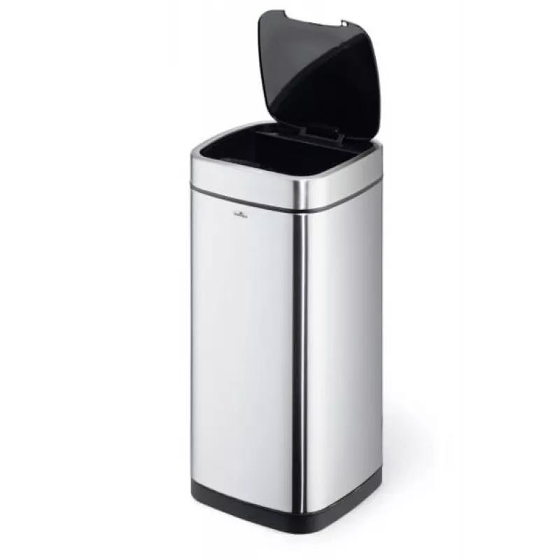 Balde do lixo retangular Durable NO TOUCH 35L aço inoxidável preto prateado
