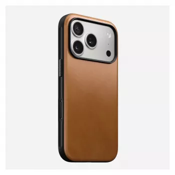 Capa para telemóvel Nomad Modern Leather Case para iPhone 17 Pro, 16 cm (6,3 polegadas), tan, couro e PC/TPU