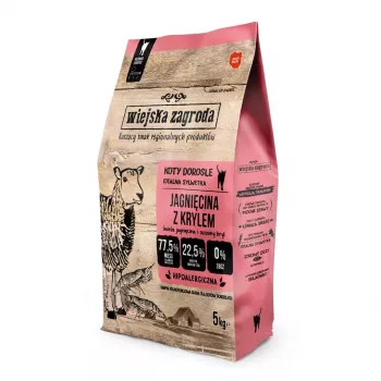 Alimento seco para gatos wiejskazagroda Rural Farm borrego com krill, adulto, sem cereais, 5 kg, 44 % proteína, 15 % gordura