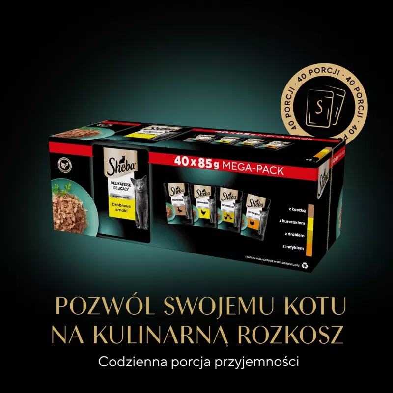 SHEBA Delicacy sabor a aves em geleia - alimento húmido para gatos - 40x85 g