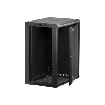 Armário de parede/suspenso NETRACK 019-150-645-022 19 polegadas 15HE/450 mm porta de vidro preto painéis laterais removíveis