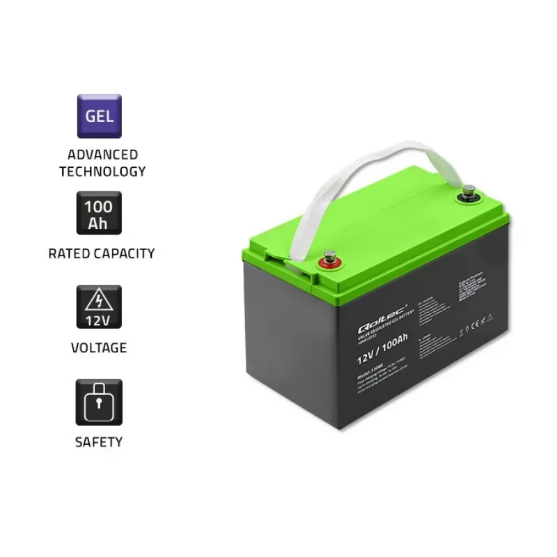Bateria de gel QOLTEC 53080 12V 100Ah — bateria recarregável selada para alimentação de emergência