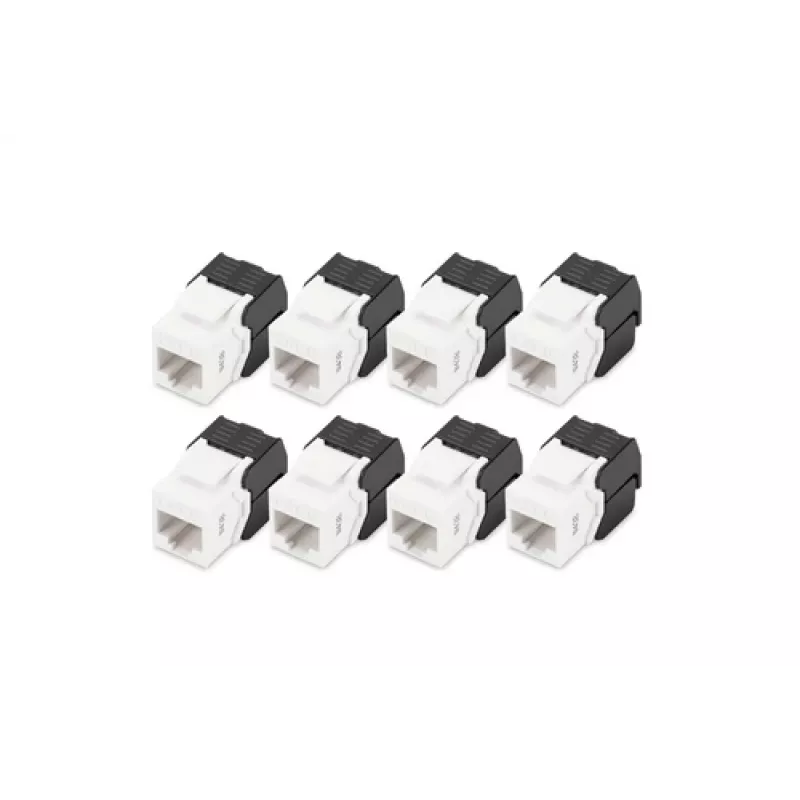 Keystone Jack Digitus CAT 6 não blindado, 8 unidades, plano, preto/branco, RJ-45