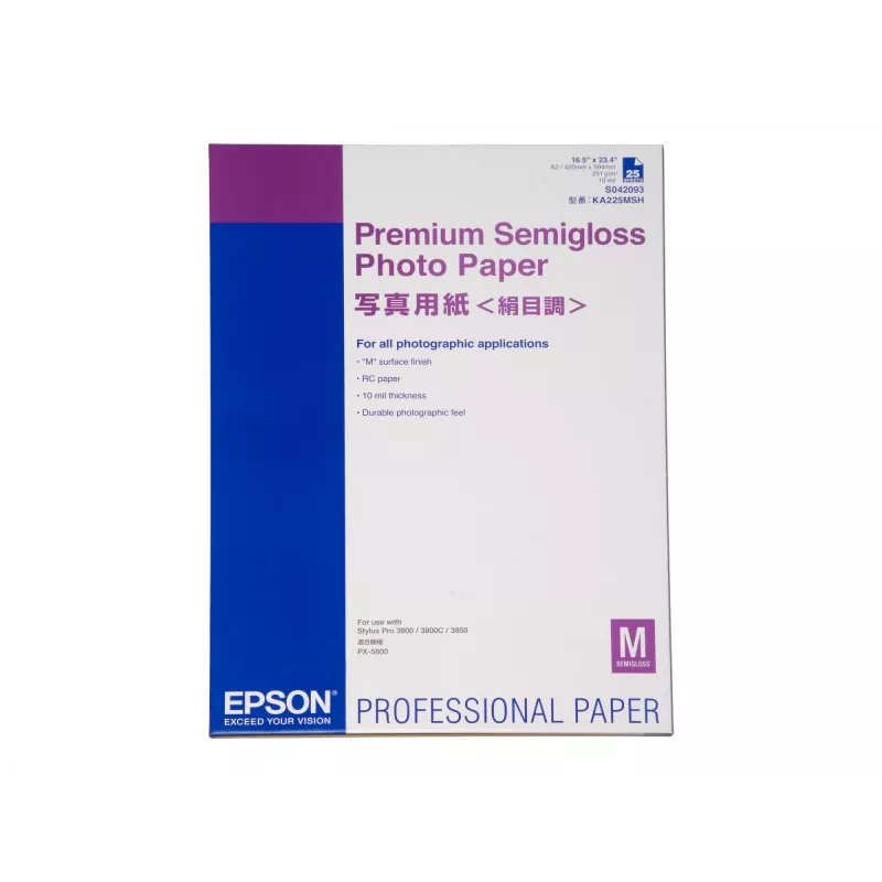 Papel fotográfico semibrilhante premium Epson, DIN A2, 250g/m², 25 folhas