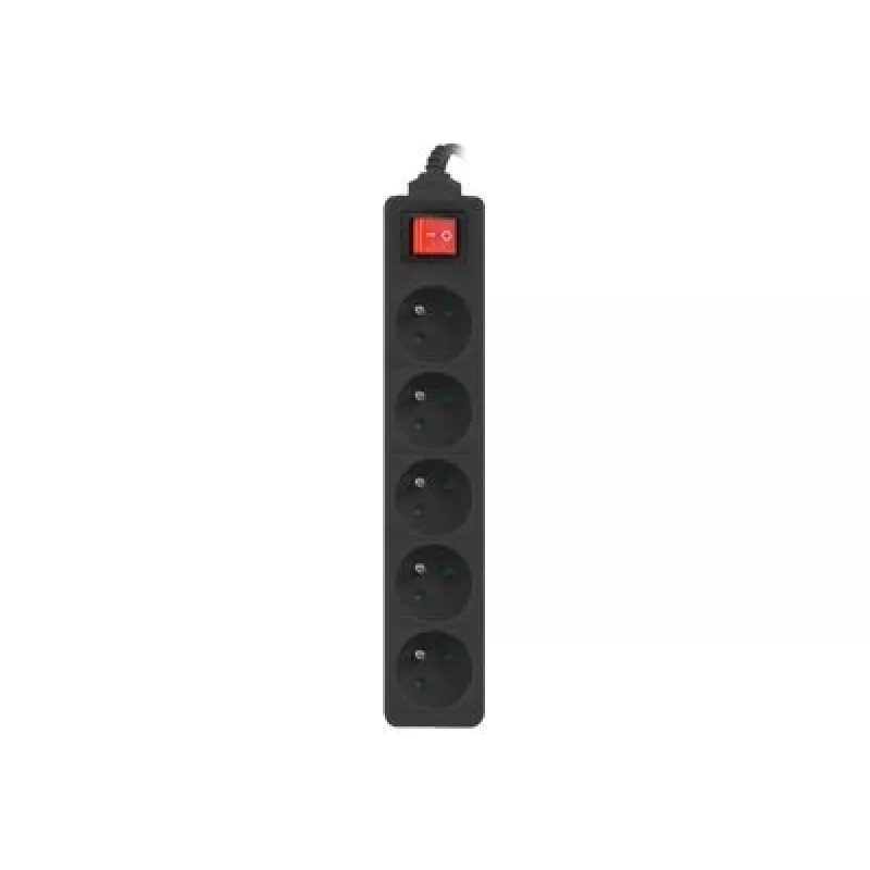 Lanberg Cabo Régua de tomadas, 5X tomadas francesas com interruptor, cobre de alta qualidade, 1.5 m | PS1-05E-0150-BK