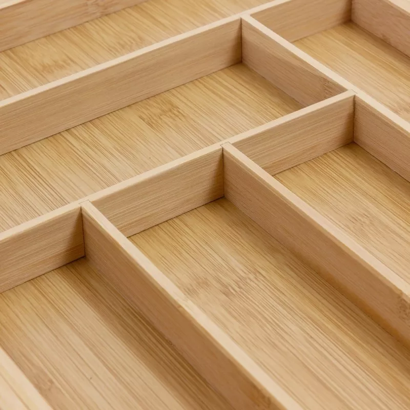 Organizador de gaveta de talheres GreenBlue GB379, bandeja em bambu com compartimentos, superfície natural