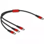 Cabo de carregamento USB DeLOCK 3-em-1 USB Type-C para 3 x USB Type-C 30 cm preto/vermelho