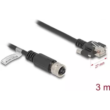 Cabo de rede DeLOCK M12 D-codificado 4 pinos conector fêmea para RJ45 macho Cat.5e 3 m preto