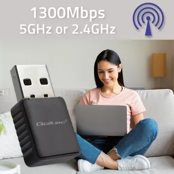 Adaptador USB sem fios QOLTEC 56988 Dual Band 1300Mbps USB 3.0