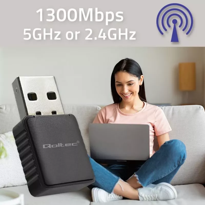 Adaptador USB sem fios QOLTEC 56988 Dual Band 1300Mbps USB 3.0