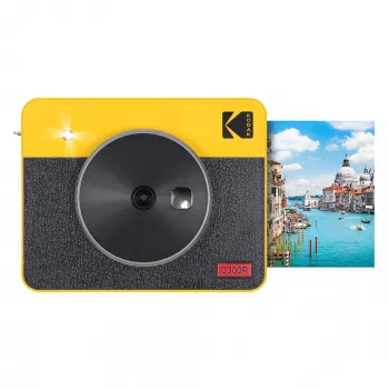Máquina fotográfica instantânea Kodak Mini Shot 3 Retro C300R amarela — impressão instantânea, design compacto