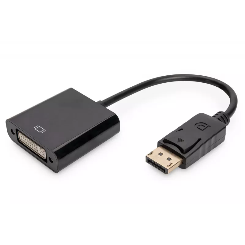 Cabo adaptador DisplayPort Assmann, DP - DVI (24+5) M/F, 0,15 m com bloqueio, compatível com DP 1.1, UL, azul, sem blindagem, 32AWG (AK-340409-001-S)