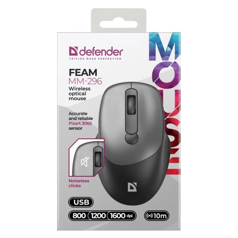 Rato sem fios Defender Silent Click Feam cinzento 52298