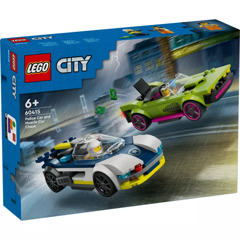 Conjunto de brincar LEGO City 60415 Carro de polícia e perseguição de muscle car — 213 peças, 2 minifiguras, idade 6+