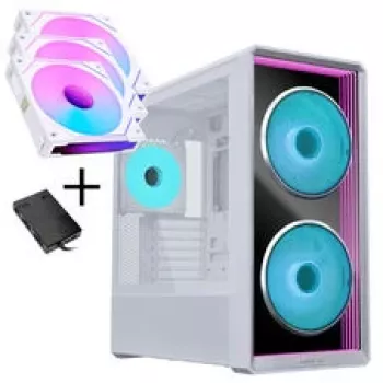 Conjunto de caixa de PC Lian Li LANCOOL 217 INF + 3 ventoinhas UNI FAN SL-INF 120 Reverse Blade - branco