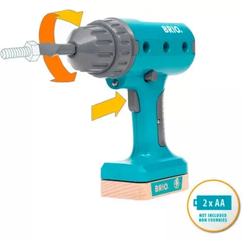 Brinquedo aparafusadora sem fios BRIO Builder modelo 63460000 — design realista, ferramenta a pilhas