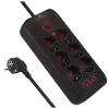 Extensão elétrica MACLEAN MCE389 B — 6 tomadas, 4×USB-A + 1×USB-C, 110–240V, 2,1A, 2500W, cabo de 1,5 m, preto