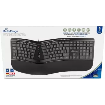 Teclado multimédia ergonómico MediaRange 124 teclas roda de scroll preto (MROS120)