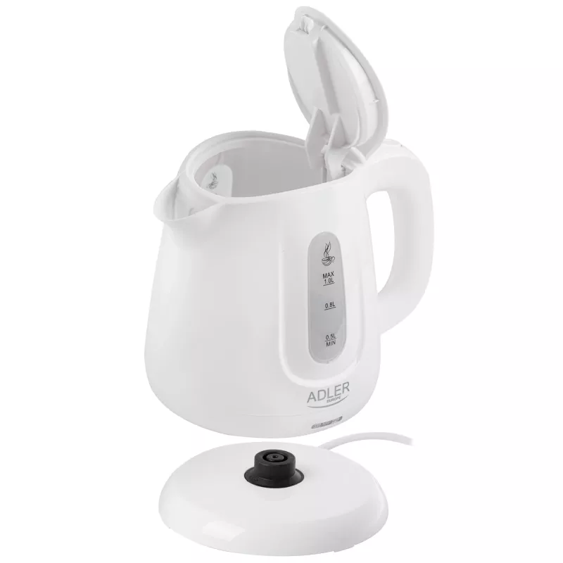 Chaleira elétrica Adler AD 1373 – capacidade de 1 L, 850 W, branca, base de 360°, polipropileno