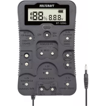VOLTCRAFT Testador de baterias BT-12DIG intervalo de medição (testador de baterias) 1,2 V, 1,5 V, 3 V, 3,7 V, 6 V, 9 V, 12 V pilha, pilha VC-14340820 (VC-14340820)