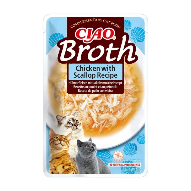 INABA Ciao caldo com frango, salmão, atum e vieira – petiscos para gatos – 24x40g