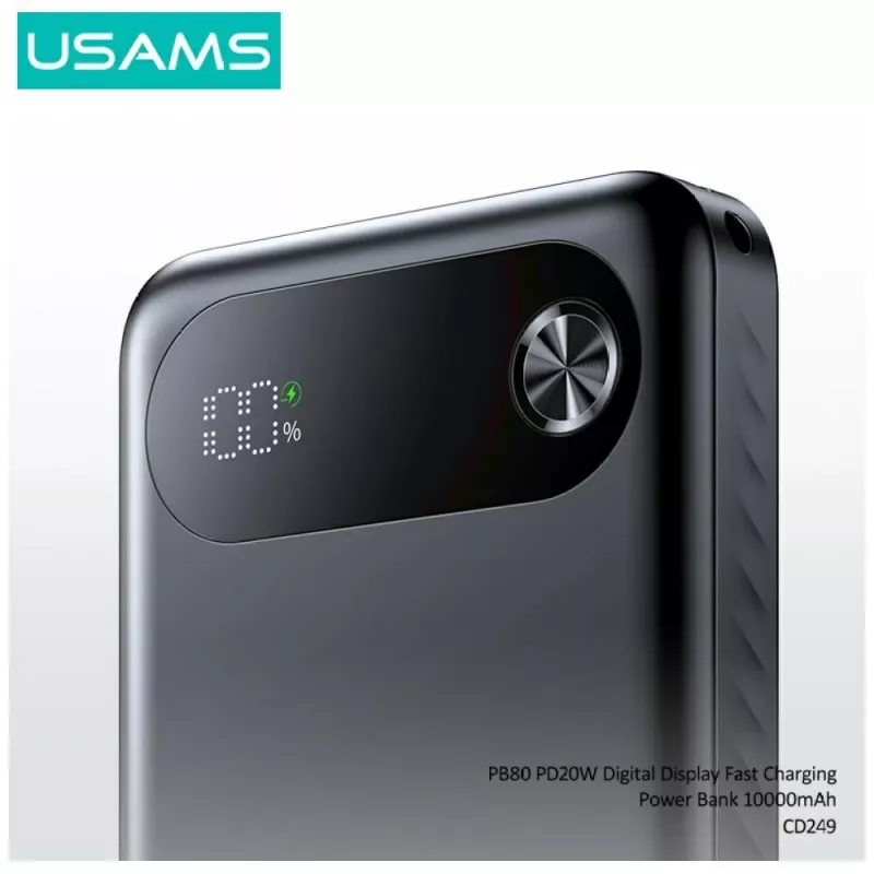 Powerbank usams PB80 PD20W 10000mAh — carregador portátil, preto
