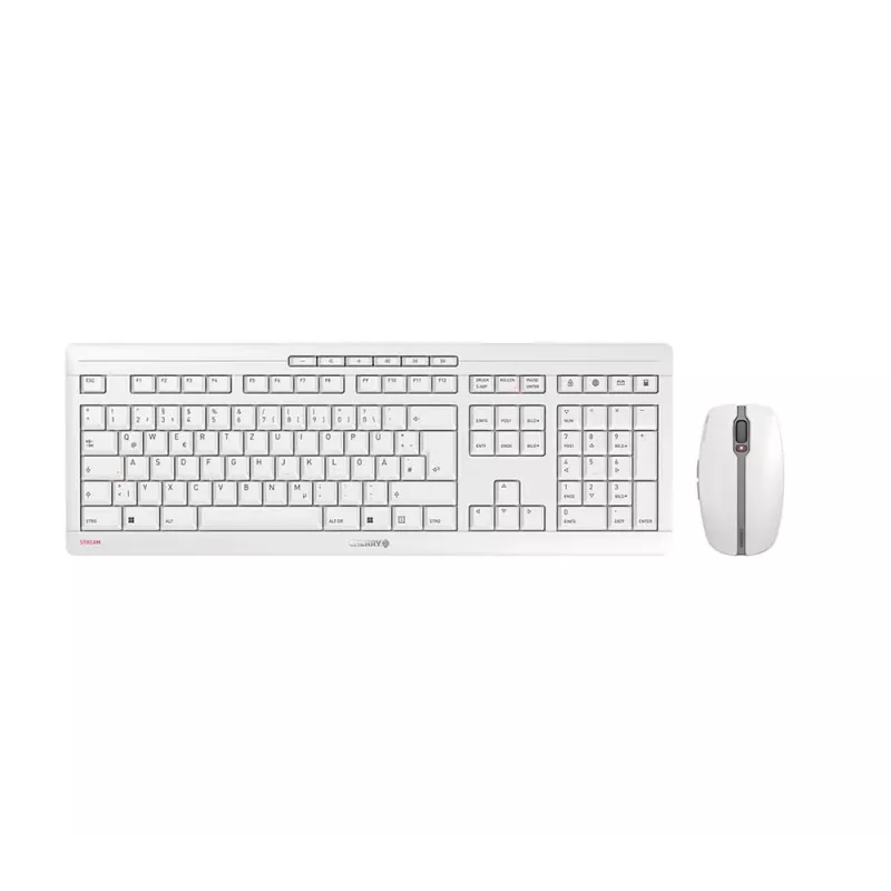 Teclado CHERRY Stream Desktop Recharge rato incluído universal RF sem fios QWERTZ alemão cinzento