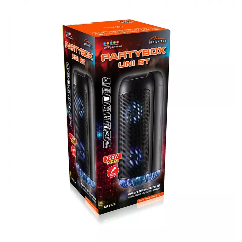 Altifalante sem fios PartyBox UNI com microfone e função karaoke Bluetooth 5.0 MT3174