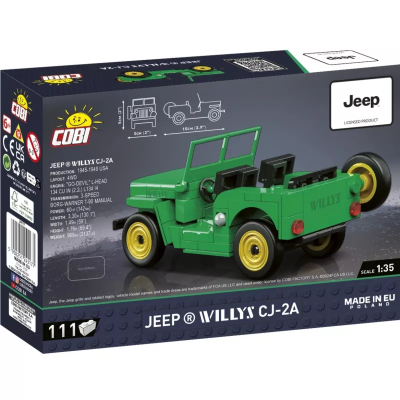 Cobi brinquedo de construção Jeep Willys CJ-2A verde modelo 24517 – conjunto de blocos