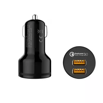 Carregador de automóvel ultrarrápido CC-T8 2xUSB 3.0 6A 36W + cabo Micro-USB 1m