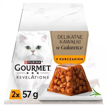 Comida húmida para gatos Purina Nestlé Gourmet Revelations pedaços em geleia com frango 2 x 57 g, gatos adultos, proteína 9%, humidade 83%