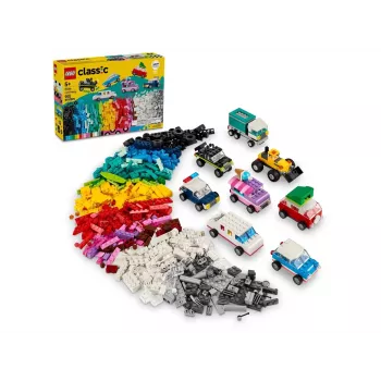 LEGO Classic Veículos Criativos Conjunto de carros coloridos com carro de polícia e 11023 Placa de base verde clássica quadrada 32x32 com pinos
