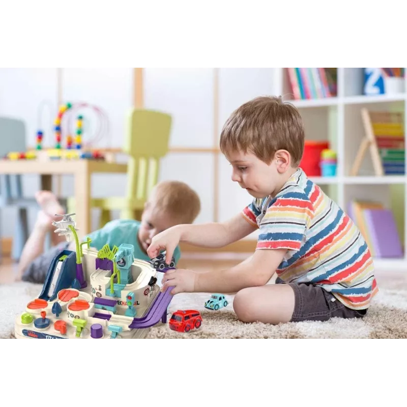 Conjunto de pista de corrida de brinquedo Extralink TOYS — conjunto de carros inteligente, peças de pista modulares, veículos a pilhas