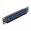 Patch panel de fibra ótica DeLOCK 10 polegadas 12 portas SC duplex azul 1U preto