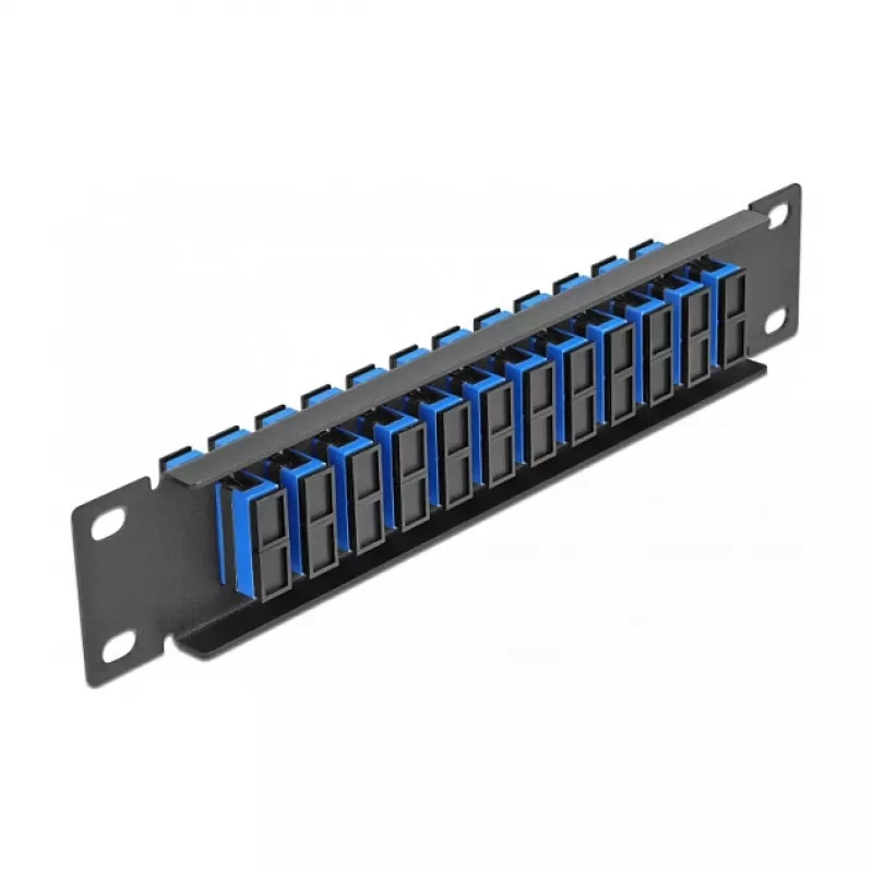 Patch panel de fibra ótica DeLOCK 10 polegadas 12 portas SC duplex azul 1U preto