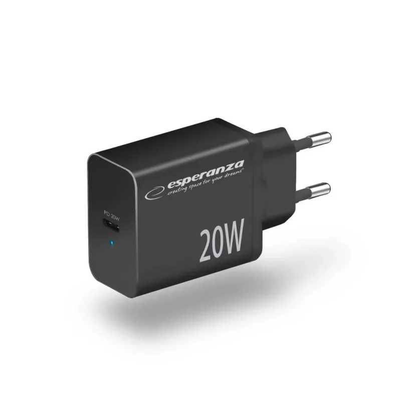 Carregador de rede ESPERANZA EZC104K 20W preto, fonte de alimentação USB para dispositivos portáteis