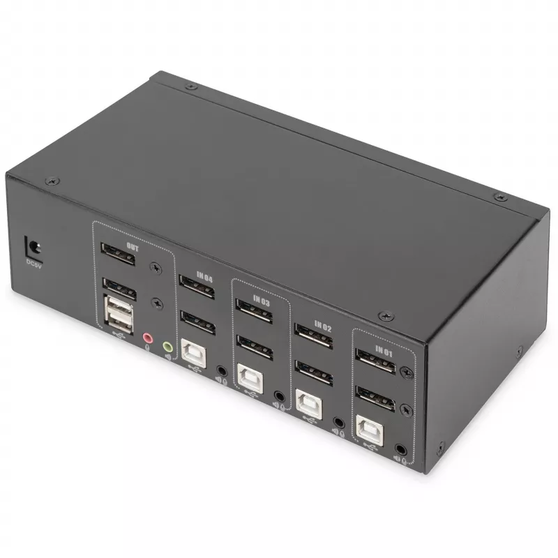 Switch KVM DIGITUS, 4 portas, Dual Display, 4K, DisplayPort®