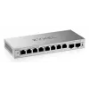 Switch gerido L2 Gigabit Zyxel GS1200-10v3 — 8x Gigabit (10/100/1000), 20 Gbps, MAC 4000, secretária, cinzento