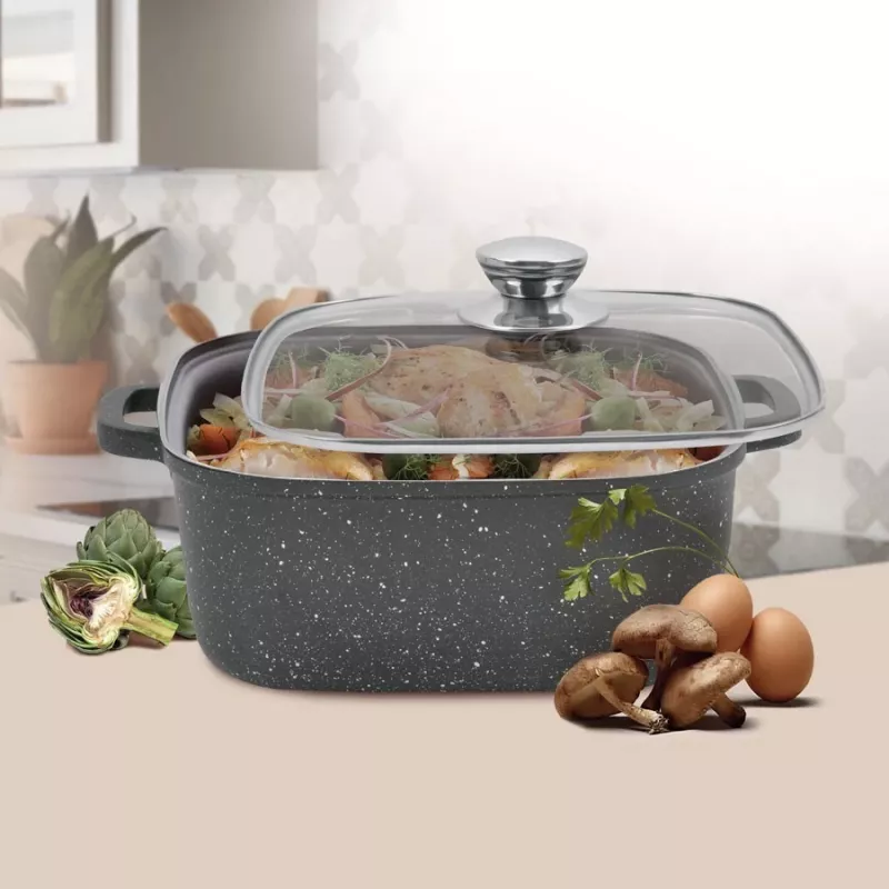 Panela com tampa Maestro MR-2828, 28 cm Ø, 8,0 L, antiaderente, para fogões a gás, quadrada preta