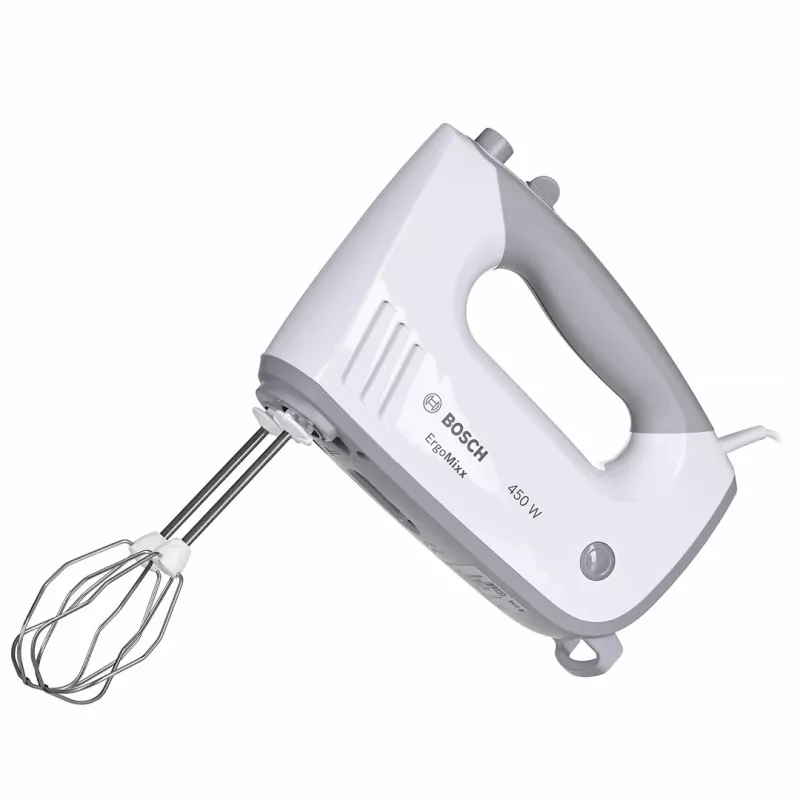 Batedeira Bosch MFQ36480 – 450 W, 5 velocidades com turbo, cinzento/branco, batedores e ganchos para amassar