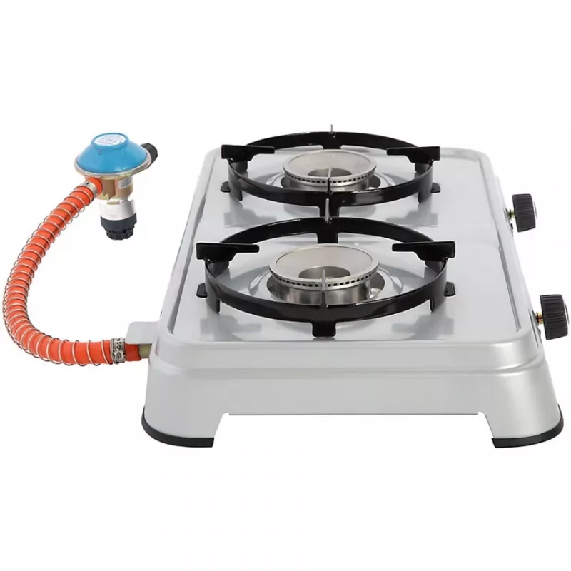 Fogão a gás Camping Cook CV (Cinzento, fogão de duas chamas)