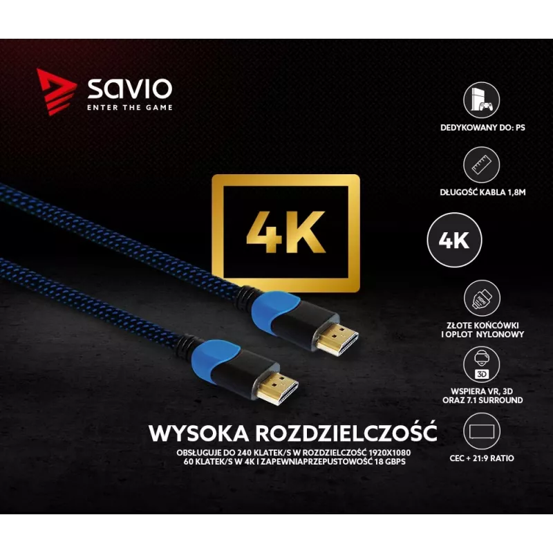 Cabo HDMI Savio GCL-02 1,8 m HDMI Type-A (Standard) preto, azul