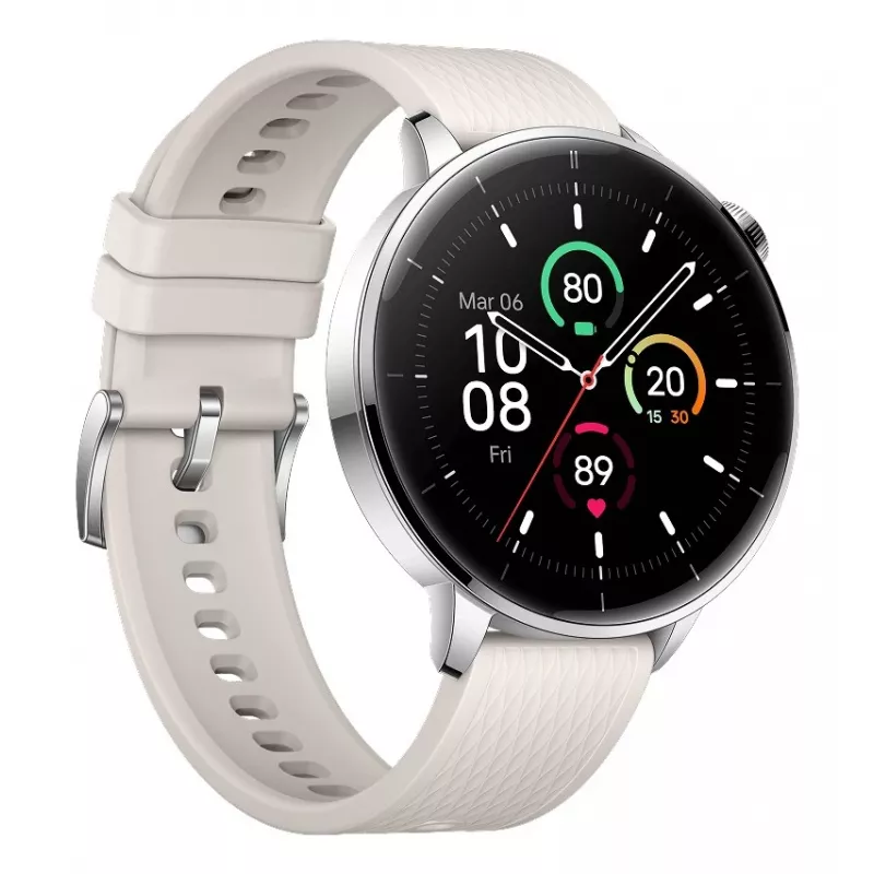 Smartwatch ONEPLUS OnePlus Watch 3 43mm, 1,32 polegadas AMOLED 466×466, titânio/prateado, bracelete de borracha branca, GPS, Wi‑Fi