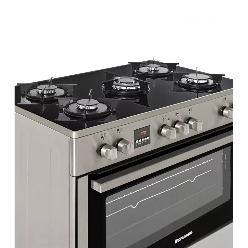Fogão misto a gás e elétrico de instalação livre Ravanson KWGE-K90, 5 zonas de cozedura, 90 cm, inox