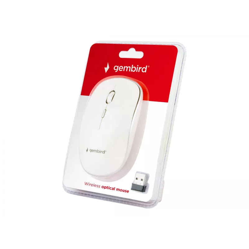 Rato sem fios GEMBIRD MUSW-4B-01-W, ambidestro, ótico 1600 DPI, 4 botões, RF Wireless, branco