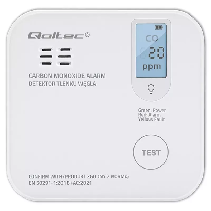 Sensor de monóxido de carbono QOLTEC 52577 — alarme a pilhas, nível sonoro 85 dB